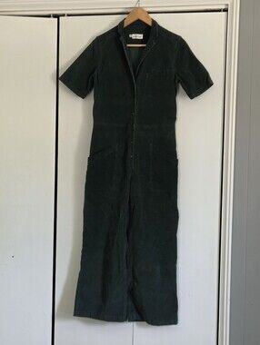 Bridge & Burn Corduroy Short-Sleeve Utility Jumpsuit - Dark Green